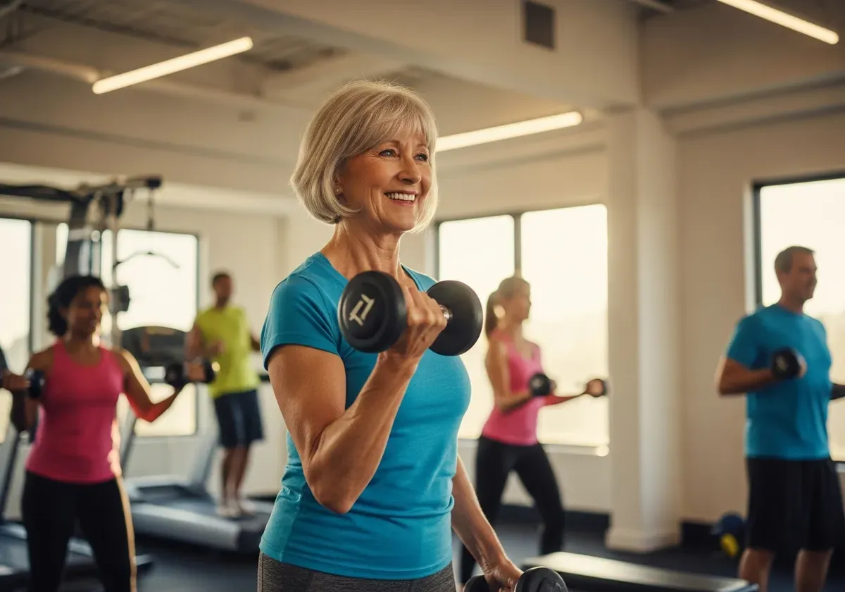 Fit mature adult exercising, demonstrating healthy body composition and metabolism relevant to fat loss peptides like AOD-960